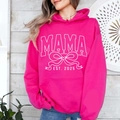 Rose red Mama Est 2025 Coquette hoodie with kangaroo pocket and drawstring cords - Rose Red