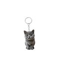 British Shorthair cat keychain in grey acrylic with silver metal ring for backpacks - Dark Grey British Shorthair