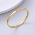 Bracciale rigido minimalista in acciaio inossidabile placcato oro 18K con zircone - Stile con Pietra Singola Spazzolata / Oro
