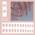 Pink French tip press-on nails set with 24 pieces in model W1233 for elegant look - W1233 Blush Aurora