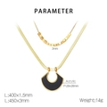 Detailed parameter chart for double layered gold necklace with black acrylic pendant - Double Layer Black Fan Style (KN283213-CM) / Gold