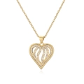 Collier élégant en forme de cœur évidé doré avec zircone cubique et chaîne raffinée - Cœur creux profilé asymétrique