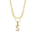 Double-layered 18K gold plated necklace with snake chain and zircon letter S pendant - Letter S Style