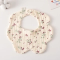 Floral cotton baby bib with snap buttons and breathable muslin texture in red blossom pattern - Gauze Flower Wrap - Water Plant Bouquet