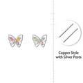 925 silver stud earrings with colorful butterfly zirconia design in multi-color finish - Colorful Butterfly Earrings (Copper Body with 925 Sterling Silver Earring Post)