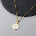18K gold plated necklace with round white shell pendant featuring the letter O charm - Letter O Style / Gold
