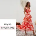 Abito boho a fiori in chiffon a strati con stampa arancione e rosa vivace - S / Stampa Rosa