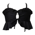 Haut de bikini noir pour filles avec volants, anneau évidé et détails à nouer - 104 / Haut de Bikini à Cordon Noir