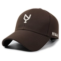 Classic dark brown baseball cap with white 3D embroidery and pre-curved brim design - Adjustable / Coffee