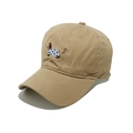 Close-up of a khaki cotton baseball cap featuring detailed puppy embroidery and fine stitching - M(56-58cm) / Khaki