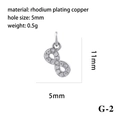 Rhodium plating copper figure-eight charm with micro-pave zircons for DIY jewelry - Silver Number 8 (G-2)