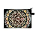 Mandala print makeup bag with black polyester base and convenient wristlet strap - Pattern 07