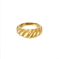 18K gold plated stainless steel croissant dome ring with a polished twisted texture finish - US 6 / Gold