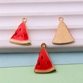 Miniature watermelon alloy charms with red drip oil finish for DIY bracelets and necklaces - Style 35 KC Gold