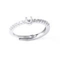 Adjustable silver letter U ring with sparkling crystals and 18k white gold plating - Letter U