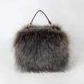 Chic faux raccoon fur crossbody handbag with gold hardware and plush top handle in grey - Dark Gray