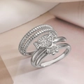 Silver 18K gold plated boy girl ring set with zircon candy charm and polished band - Adjustable Open / Candy Girl Figure / Silver Girl