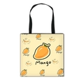 Foldable canvas shopping tote with vibrant mango cartoon print and black strap handles - Cartoon Mango Letter Print