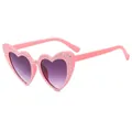 Pink heart-shaped sunglasses with sparkling rhinestones and purple gradient lenses - Bright Pink Double Grey Lens