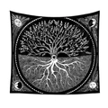 Vista dettagliata dell arazzo bohémien albero della vita con motivi sole e luna - QY426-2 Albero di Astrologia Bianco e Nero / 73*95CM