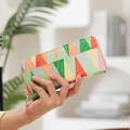 Colorful geometric triangle pattern long clutch wallet with secure gold zipper closure - Green