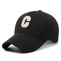 Classic black baseball cap with 3D white C embroidery and adjustable curved visor - Adjustable / Black with Gold Embroidery
