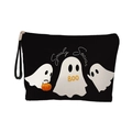 Pochette nera in tela con fantasmi di Halloween e scritta Spooky Season e BOO - Tre Fantasmi Neri Spooky Season (Con Cinturino) / 17x25cm