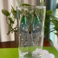 Detailed view of green gradient cicada wing earrings adorned with sparkling rhinestones - Green Rhinestone