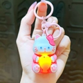 Portachiavi gatto rosa e bianco con funzione luminosa e accessorio pesce giallo - Gatto Luminoso - Rosa