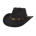 Classic black wool western cowboy hat with studded leather band and vintage sun medallion - M(56-58cm) / Black
