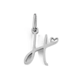Polished silver stainless steel heart-accented letter H pendant charm - Letter H / Silver