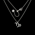 Silver Capricorn zodiac necklace with sparkling zircon pendant on black background - Capricorn / Silver