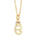 Detail of gold letter e necklace pendant with a sparkling crown and fine chain - Letter E