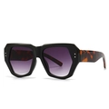 Retro butterfly oversized sunglasses with black frame, tortoiseshell temples and metal studs - Black Frame/Purple Grey Gradient Lens