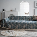 Vintage blue floral jacquard sofa throw blanket with decorative fringe in home setting - 180x340cm / Blue Oil Painting with White Tassels