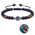 Custom photo projection bracelet with natural tiger eye and matte black beads - Tiger Eye Stone + Matte Stone Bracelet