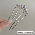 Peigne à cheveux doré en U avec perles blanches et strass, variante de 9,7 cm - Style Étincelant à Sept Perles (152#) / Or