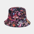Black bucket hat featuring colorful mushroom pattern print for outdoor sun protection - M (56-58cm) / Color 8