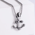 Collana con ciondolo ancora e teschio in argento con catena quadrata in acciaio inox - Colore Acciaio (Senza Catena)