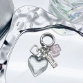 Portachiavi argento con cuore trasparente, dado rosa e ciondoli in metallo incisi - Portachiavi a Cuore / Trasparente