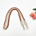 Detail of woven cotton shoulder strap in brick red and cream with gold metal clips - 80cm / Ginger Yellow