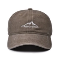 Brown washed cotton baseball cap featuring mountain peak and BIG BRO white embroidery - One Size / Khaki-BIG BRO