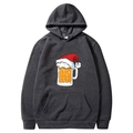 Dark grey fleece hoodie with festive beer mug and Santa hat print for Christmas - S / Tops / Dark Grey - Santa Hat Beer Mug Cartoon (51)