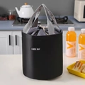 Borsa termica cilindrica nera con chiusura a coulisse e manici grigi per pranzo - Nero