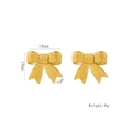 Golden bow-shaped stainless steel earrings with woven texture on a white background - Style 1263 Gold