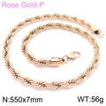 Rose gold stainless steel rope chain necklace 7mm width and 550mm length for men - 550x7mm (KN228877-Z)