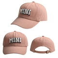 Detailed views of a pink baseball cap showing the MINI embroidery and metal buckle closure - New Mini Style / Pink