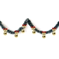 2m dark green Christmas garland with snow edges, red bows and gold mirror balls - Dark Green White Edge + 6 Gold Balls + 6 Gold-Red Bows