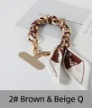Fashionable phone strap featuring a gold chain woven with brown and white silk scarf - 2# Brown Beige Pattern