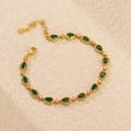 Lussuoso bracciale in argento S925 dorato con zirconi smeraldo a forma di pera - Argento 925 / Oro